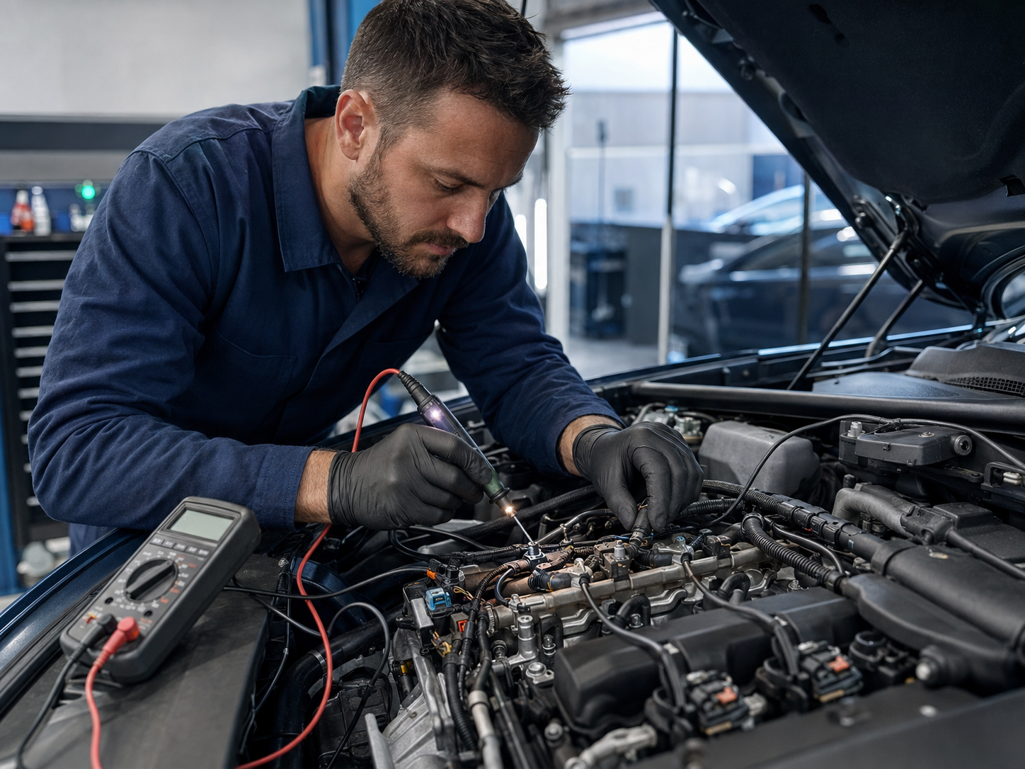 Técnico trabalhando na injeção eletrônica